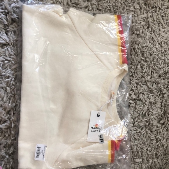 Marine Layer ML x LF Summit Sweatshirt Mini Crew Pullover Cream Striped NWT 4 - Picture 2 of 5